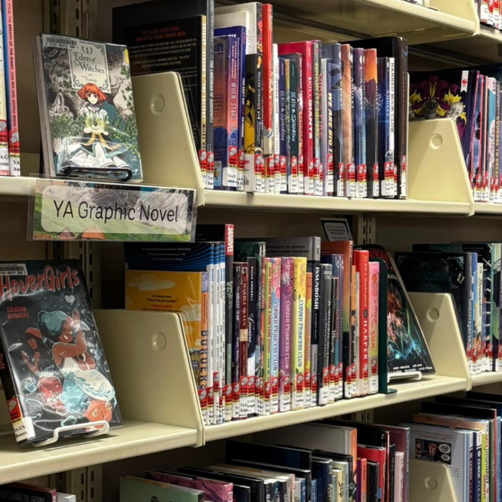 Photo of YA Graphic novel shelves.